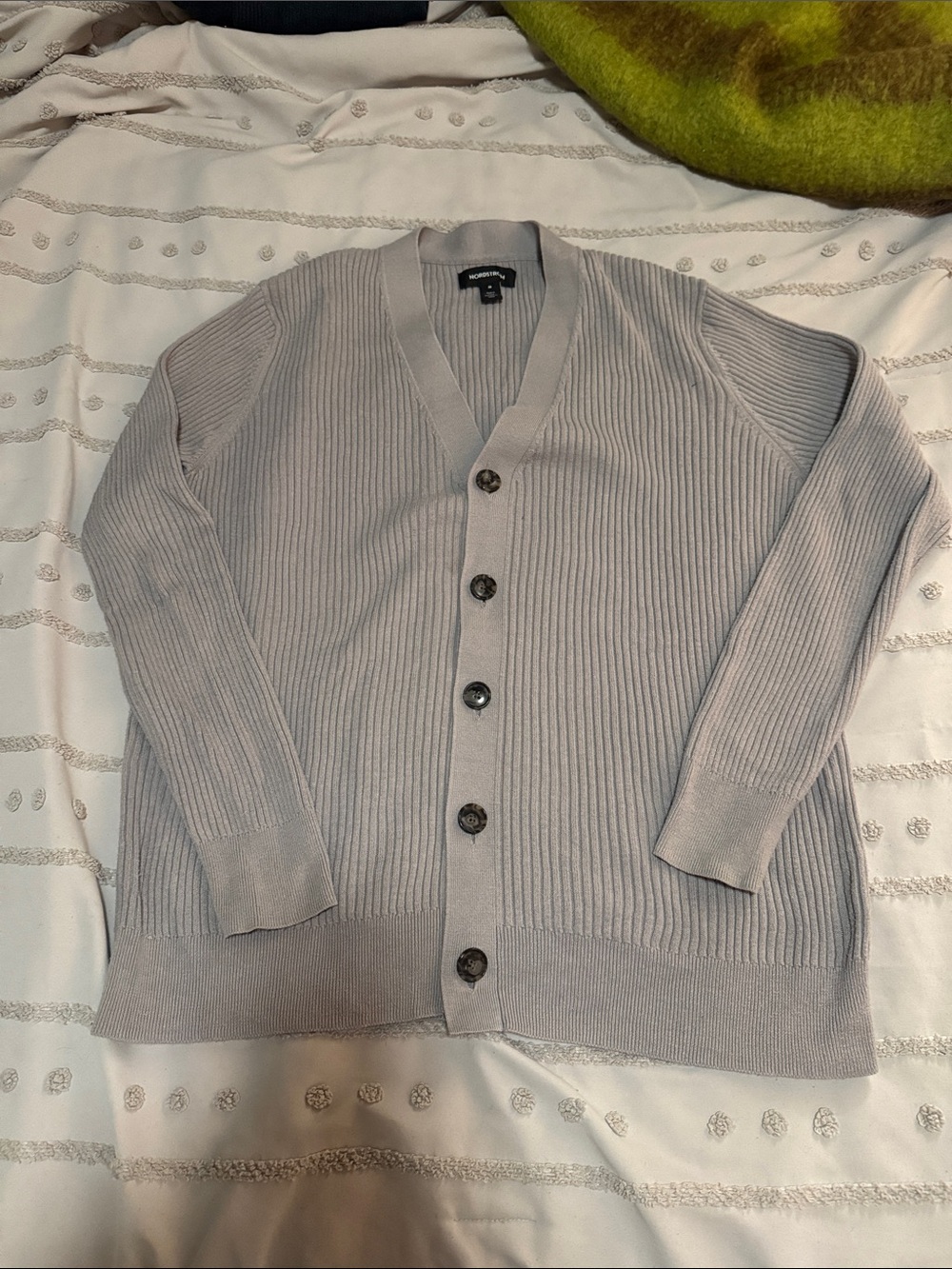 Nordstrom Light Gray Ribbed V-Neck Button Cardigan